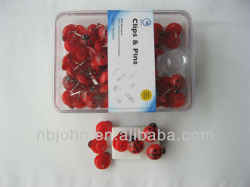 colored plastic head metal thumbtack in ladybug shape