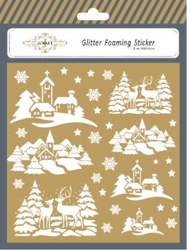 Christmas villa and elk Glitter Foaming Sticker