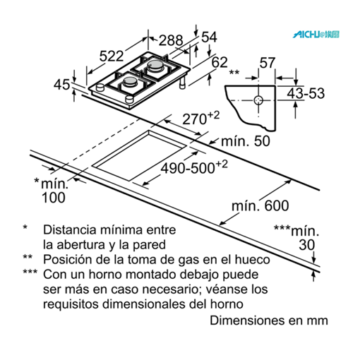 Piastra del gas larga 30 cm