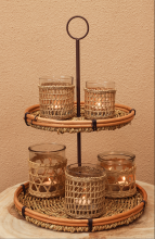 Natural Rattan and Glass Tea Light Holders
