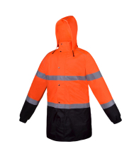 Fluorescent Red Classic Full Length Safety Raincoat