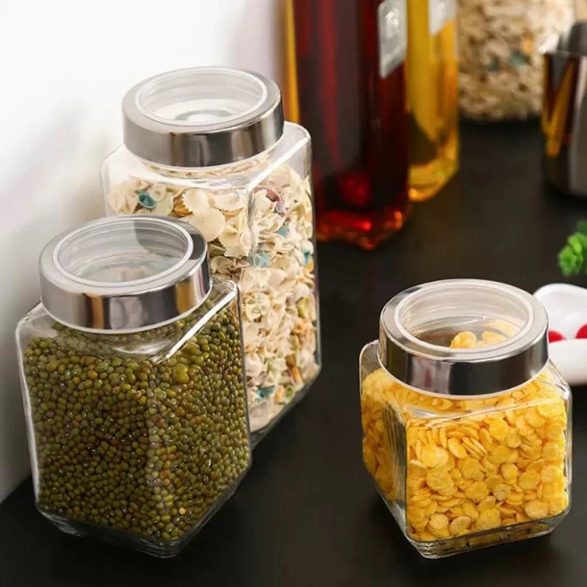 Hot-Selling Square Shaped Glass Bottle Jam Honey Mason Jar Silicon Rubber Ring with Metal Lid