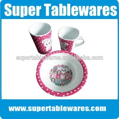 Wholesale safe health cute printed kids plastic dinnerware sets