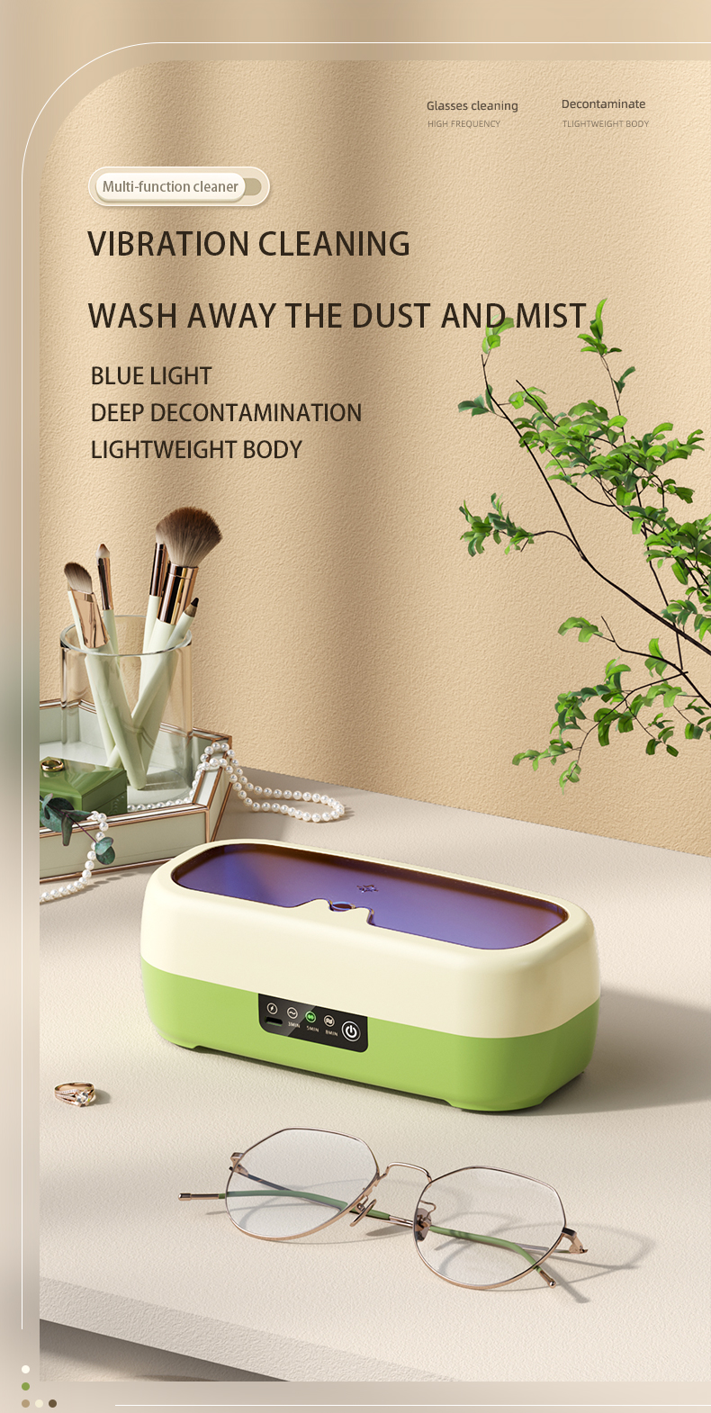 Multi-Function Makeup Tools Jewelry Cleaner Glasses Cleaning Box High Frequency Ultrasonic Cleaner