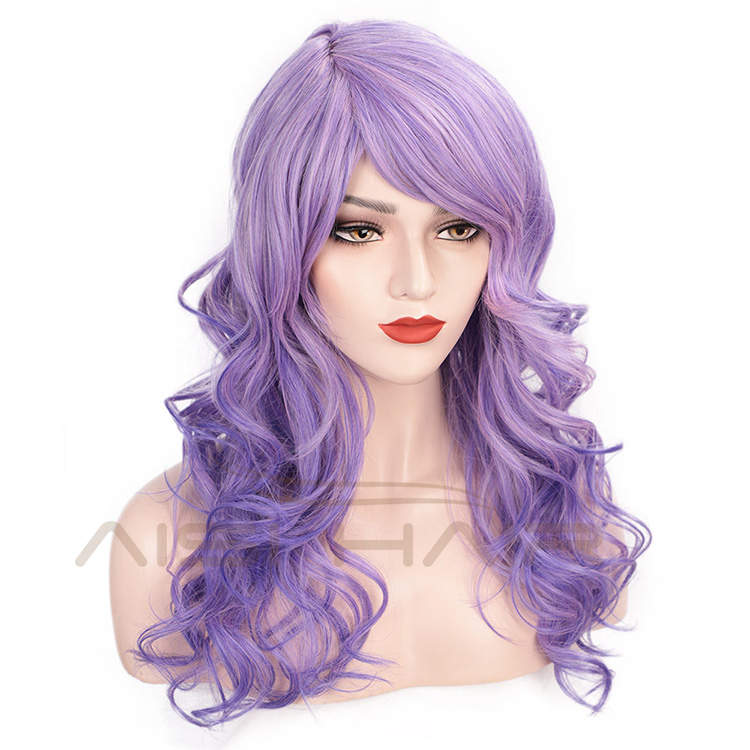 Aisi Hair Long Wavy Hair Purple High Temperature Synthetic Wigs for Women Fashion Female Cosplay Party Christmas Wigs