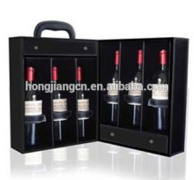 6 wine bottle gift box in PU leather material with metal handle