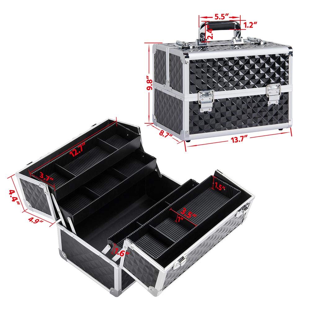 Black Carrying Makeup case aluminum Cosmetic case with trays