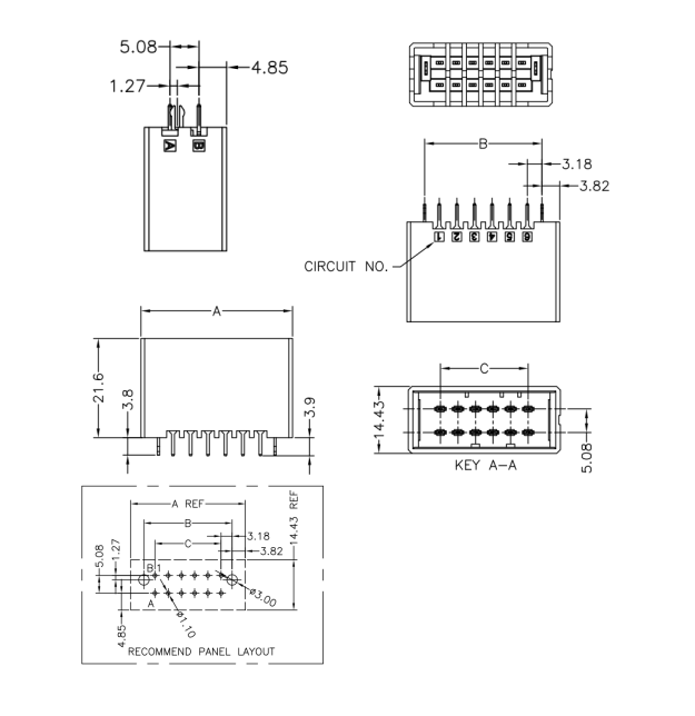 3,81mm Pitch 180 ° Πίνακας Συνδέσμων Γυναικείων Γυμνασμάτων