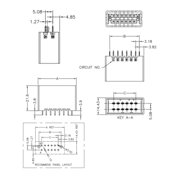 3,81 mm Tonhöhe 180 ° weibliche Wafer -Stecker -Board -Seite