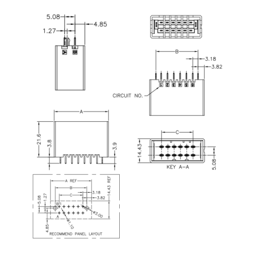 Lado de la placa de conector de obleas de 3.81 mm de 180 °