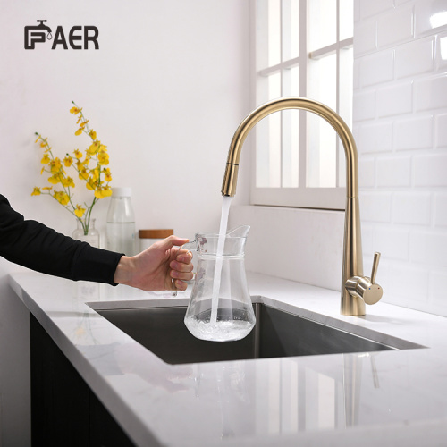 Brushed Golden Finish Brass Faucet Hot and Cold Brass Faucet for Kitchen Faucet Factory
