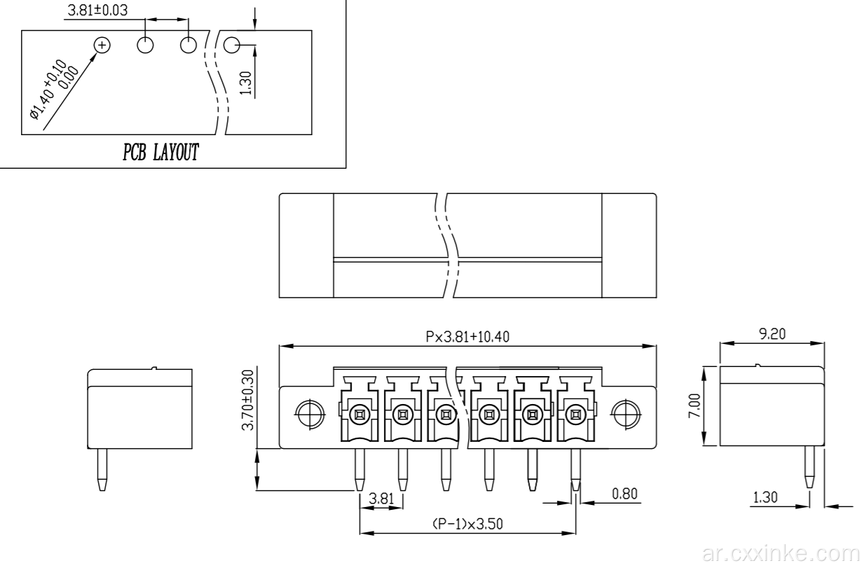 نوع المكون من نوع PCB Terminal Block Header مع برغي إصلاح