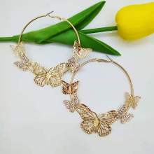 Wholesale Gold Butterfly Hoop Circle Earrings Jewelry