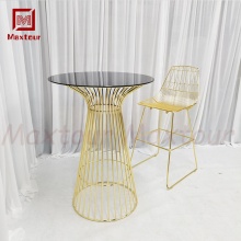 Gold Chrome Metal Bar Table and Stools for Outdoor Events and Wine Cellars