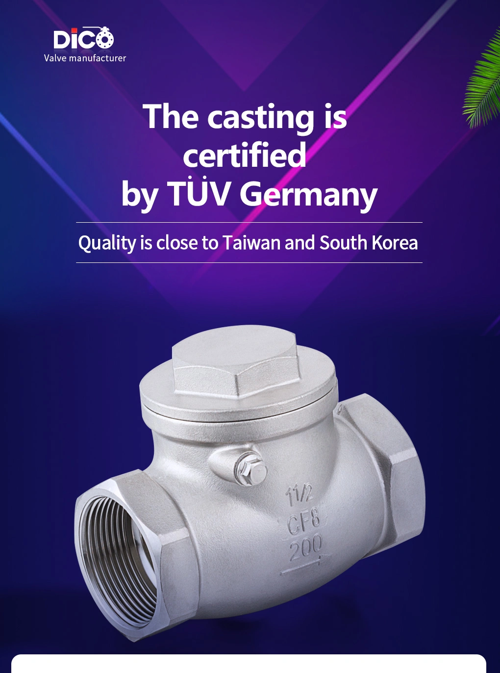 CE ISO Ts 200wog Stainless Steel Bsp/BSPT Industrial Swing Check Valve