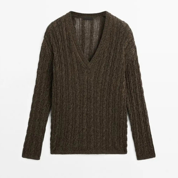 Women's V-neck twisted knit sweater