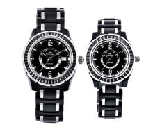 Mens Japan Movt Ceramic Wristwatch Automatic Date, Black Crystal Stones Analog Wrist Watch