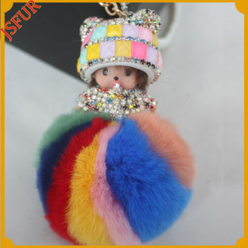 Colorful Doll Keychain Bag Charm Keyring Rabbit Fur Pom Pom