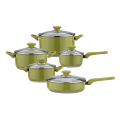 10pcs green color cookware set soup pot set