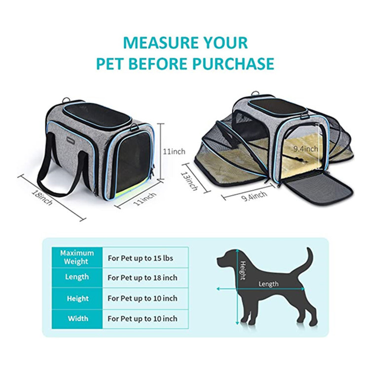 Expandable Foldable Soft-Sided Pet Carrier Bag Dog Cat Shoulder Bag Travel Bag Wiht 3 Open Doors for Small Cats Dogs Outdoor