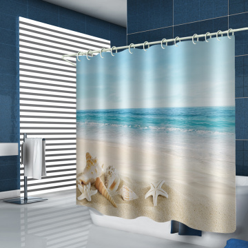 Starfish Conch Waterproof Shower Curtain Blue Sea Beach Bathroom Decor