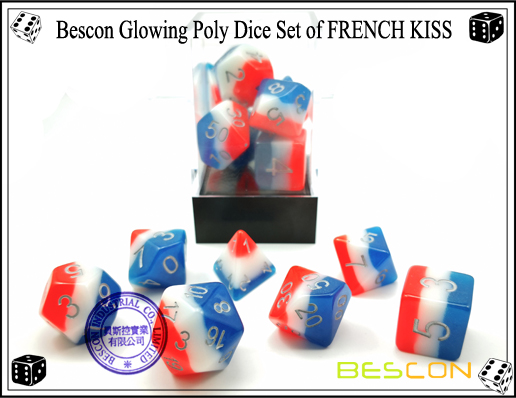 Ensemble de dés poly lumineux Bescon de FRENCH KISS-7 Bescon Glowing Poly Dice Set of FRENCH KISS-7