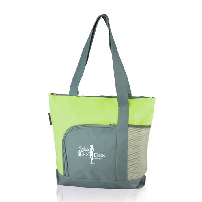 Anpassad mässor Promotional 600D Polyester Canvas Tote Two Tone dragkedja Tygväska med anpassad tryckt logotyp