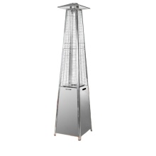 Outdoor Patio Heater with Real Flame Glass Tube, Stainless Steel Tower Design, CE Certified, and Tilt-Off Safety Feature