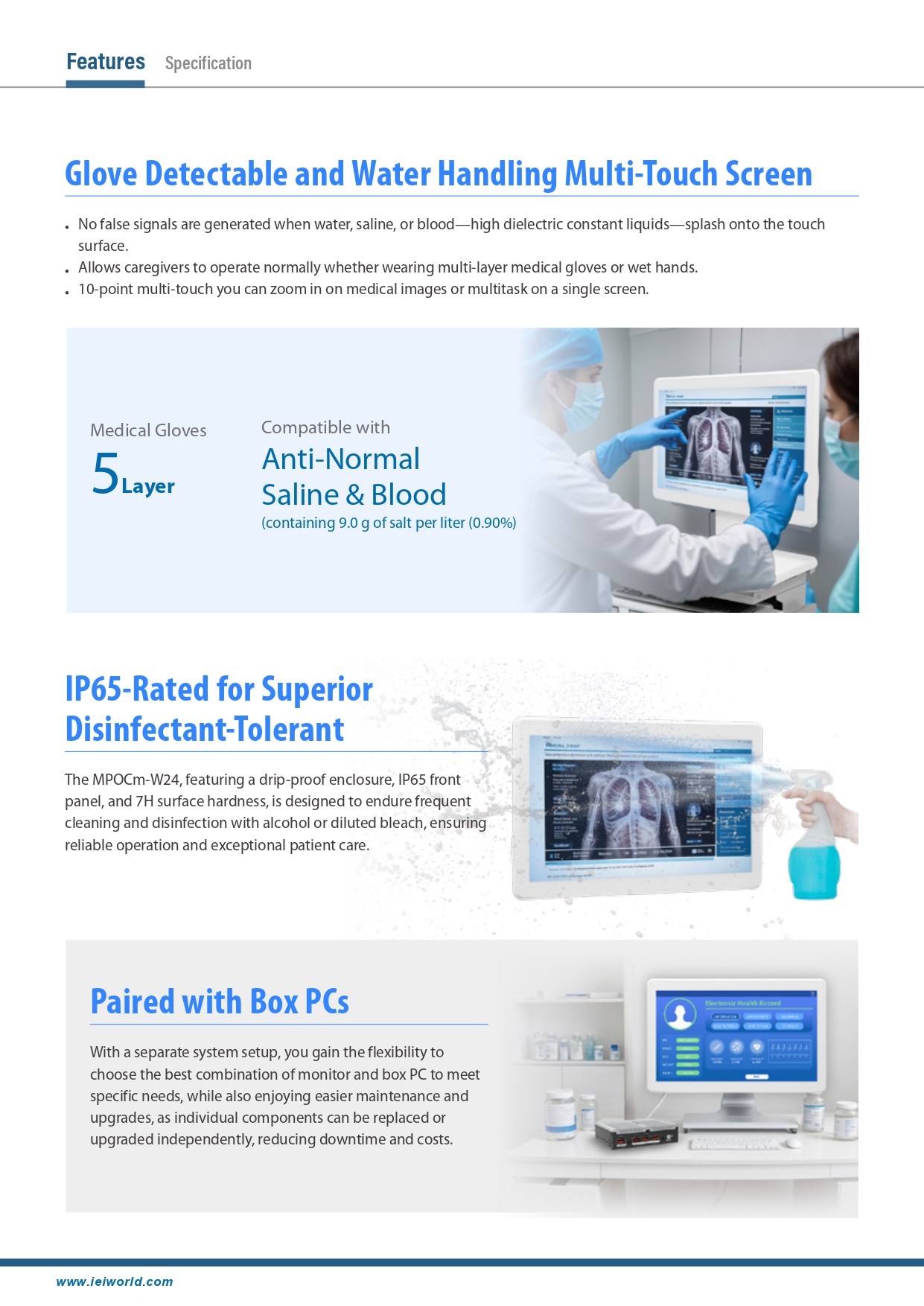 IEI MPOCm-W24 23.8 inch FHD Medical Monitor  IP65 front bezel 10-point PCAP touchscreen  Hot-swappable batteries