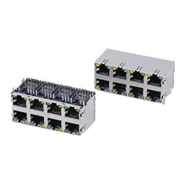 Entrada lateral RJ45 2x4p com LED &amp; EMI