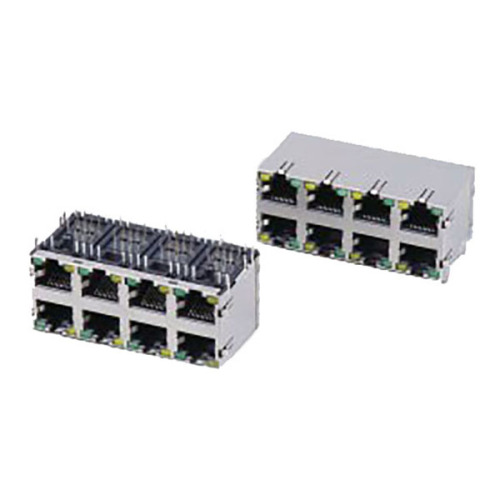 Entrada lateral RJ45 2x4p com LED & EMI