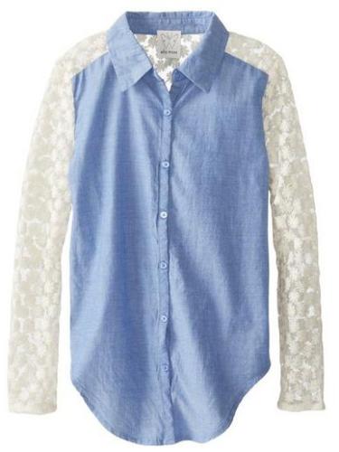 Big Girls' Taylor Long-Sleeve Chambray Lace Top