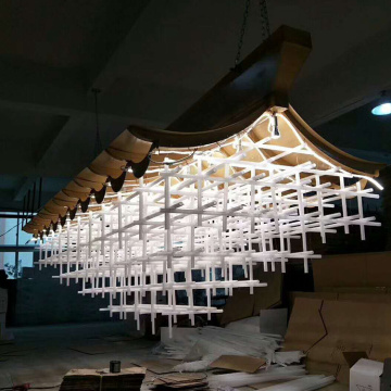 Luxury white restaurant hotel lobby wooden chandelier