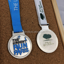 Custom silver medal with ribbon gold race medal