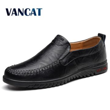 VANCAT Loafers Men Shoes Breathable Comfortable Genuine Leather Flats Spring Summer Fashion Casual Shoes Man Plus Size 38-47