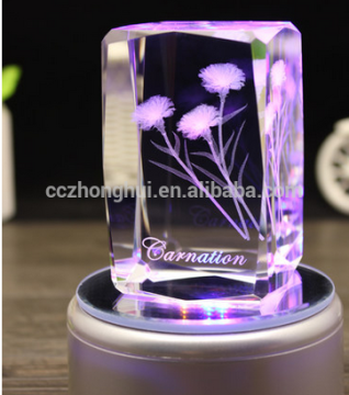 3D Laser Engraved Crystal Cube with light base