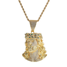 Iced Out Full Out Zircon Jesus Portrait Head Pendant Necklace