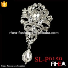 Rhodium Silver Clear Rhinestone Vintage Dangle Brooch magnetic brooch pin