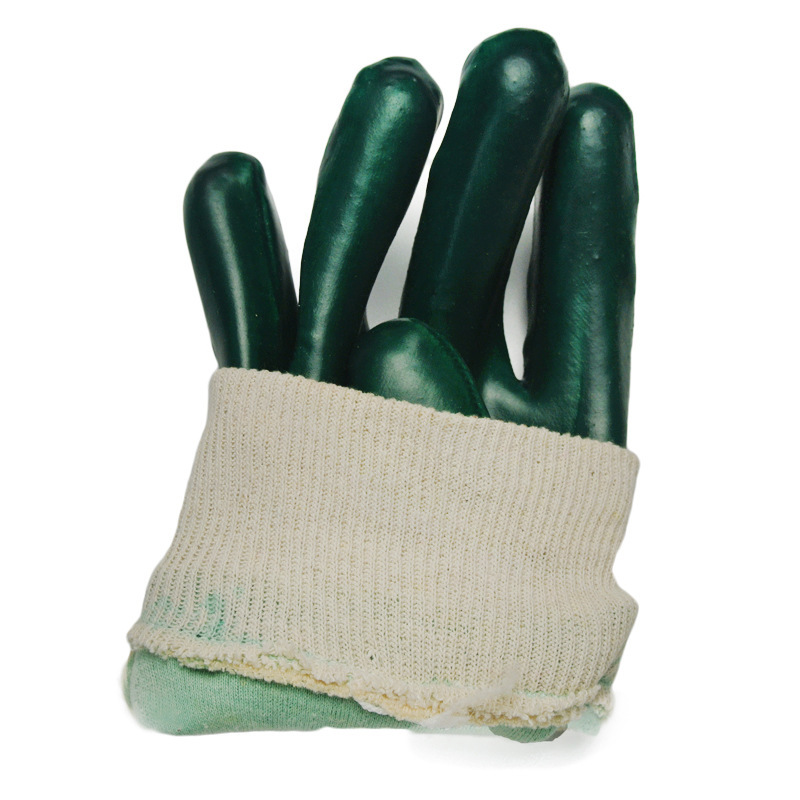 Acabado liso de PVC verde. Guantes industriales Knit Wrist