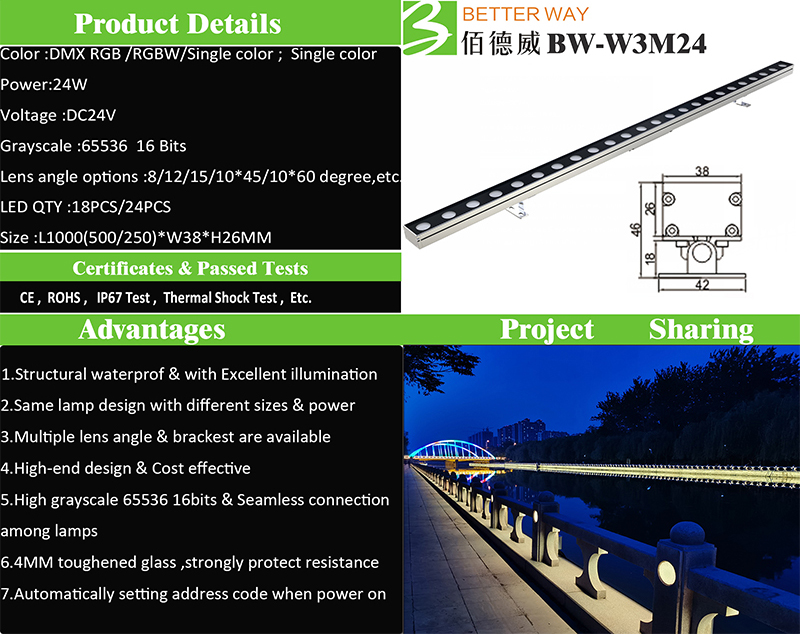 Ip67 Dc24v 24w Led Wall Washer For Architectural Linear Outdoor ...