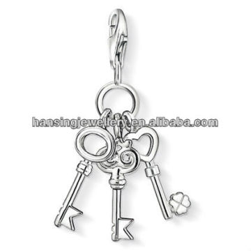 hot wholesale silver four leaf clover key Charm