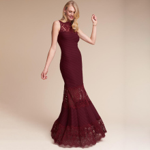 Dark Wine Red Classic Ancient Style Three Floor Hollow Out Dinner Dress For Mature Lady