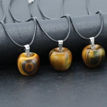 3D Tiger Eye Apple Pendant Necklace for Women Girls