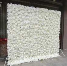 Rose Hydrangea White Roll up Flower Wall for Interior Decor