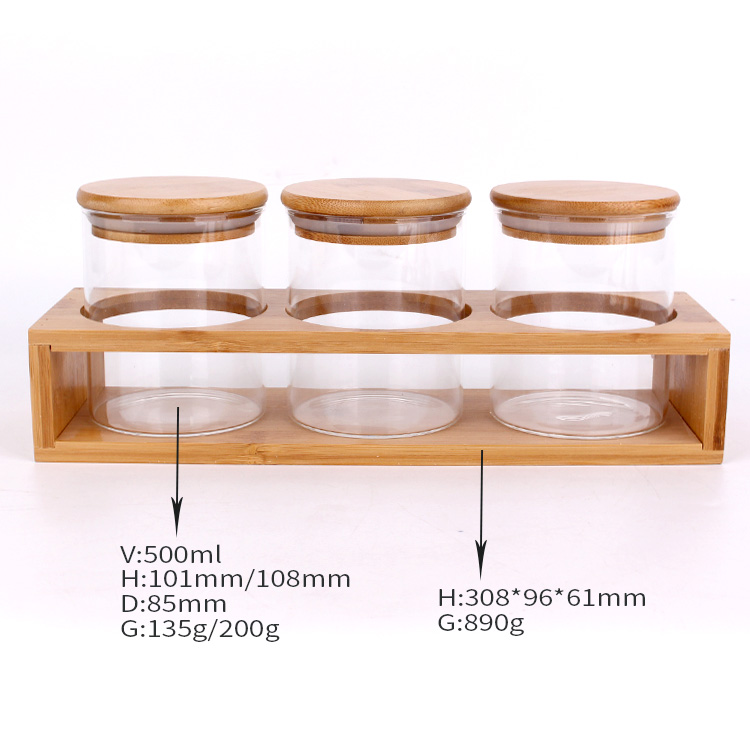 kitchen 500ml borosilicate glass storage food spice container with bamboo lid and spoon