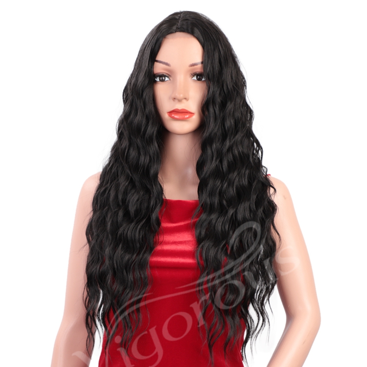 Vigorous Machine Made Swiss Small Lace Front For Black Women Deep Wave Long Cosplay Short Synthetic Hair Black Wigs