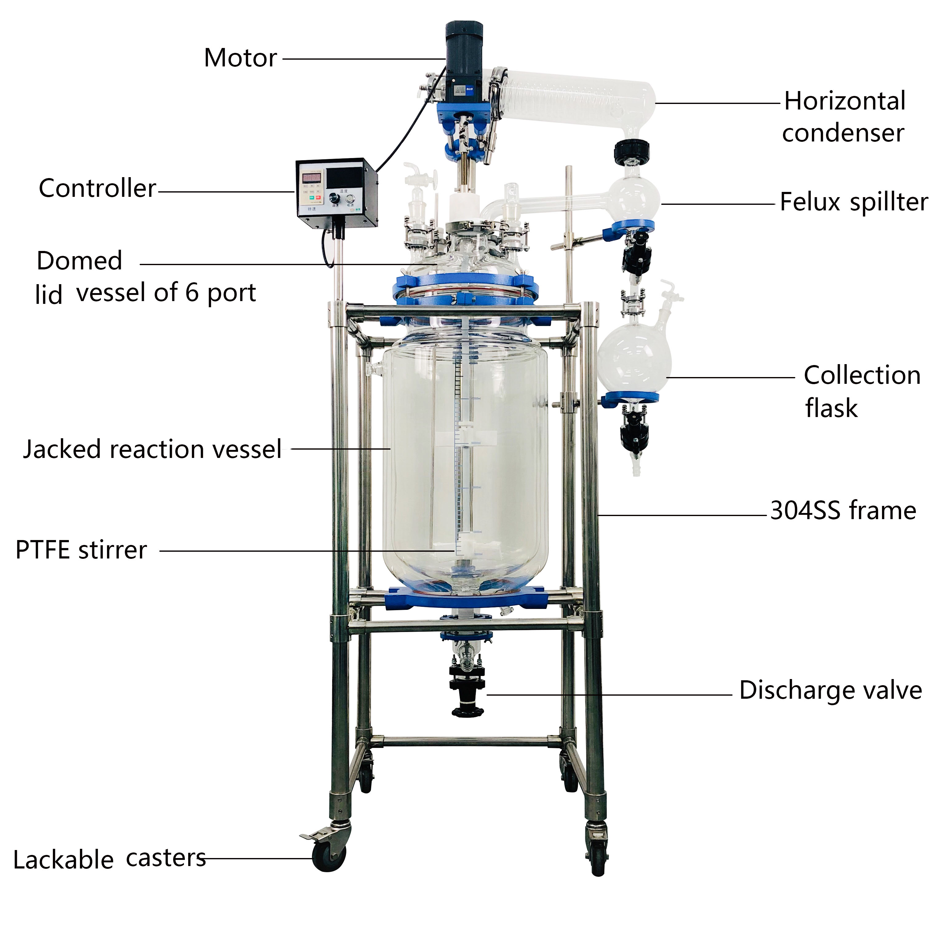 High Efficiency Manufacturer made in China 80L Chemical Equipment Jacketed Glass Reactor