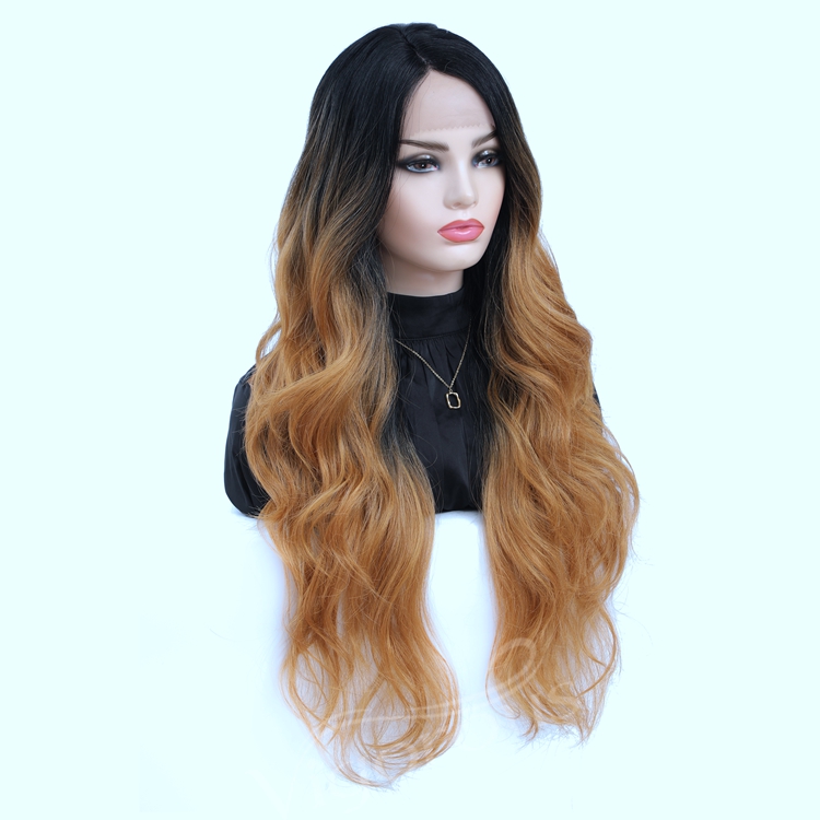 Vigorous hot sale cheap shipping 26 inch premium high grade long side part beautiful transparent synthetic lace frontal wigs