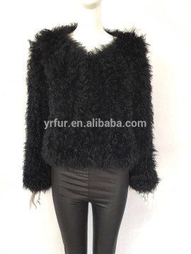 YR075 Factory direct whoesale lamb fur coat /Girls knitted lamb fur coat
