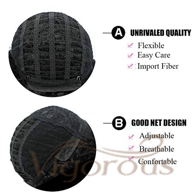 Vigorous Cheap Price Short Fluffy Kinky Curly Black With Bangs Machine Made Cosplay Party For Black Women Synthetic Hair Wigs